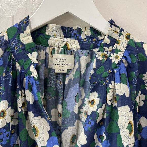 Trovata Birds of Paradise Clover Blouse Rosa Blanca Blue Lux Lightweight Large - Picture 5 of 12